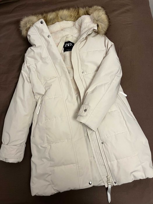 Zara - дълго зимно бяло яке - размер М