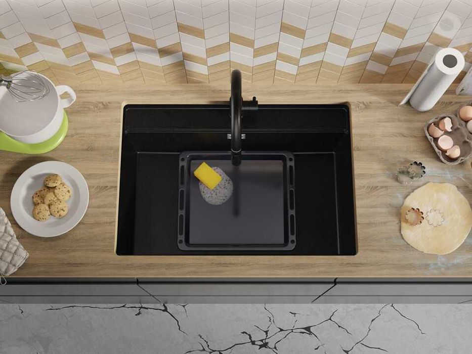 Черна кухненска мивка за вграждане под плот Берген 80 Low 760x530 мм