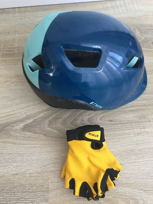 Casca protectie ciclism BTWIN copii marimea S/53-56cm si manusi BTWIN
