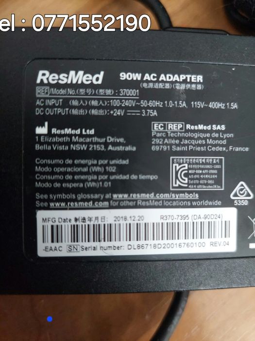 Alimentator la priza pentru aparat de apnee în somn, 12v cu 5A