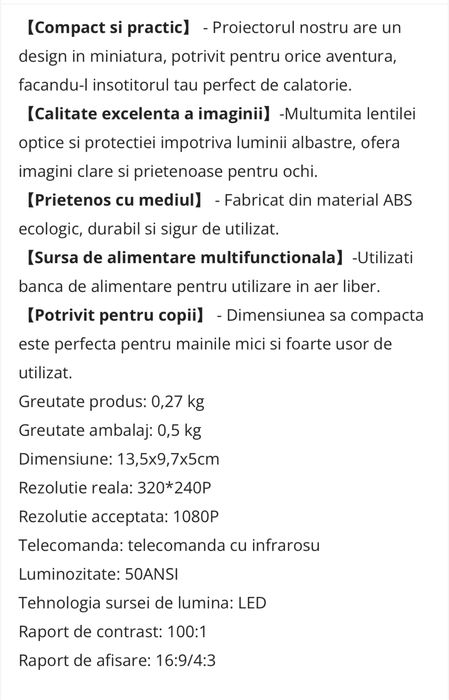 Mini proiector portabil