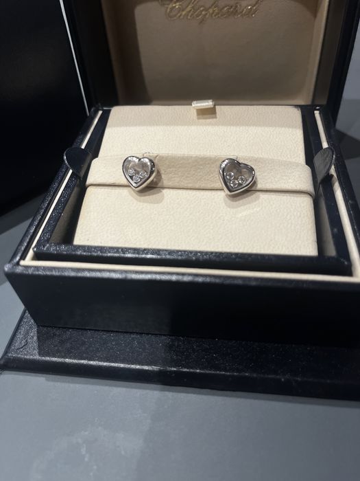 Chopard Happy Diamonds обеци бяло злато и диаманти, със сертификат и оригинална кутия, отлични