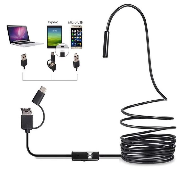 USB Type-C ulagichi bilan 3 tasi 1 ta endoskopli kamera, 7 mm