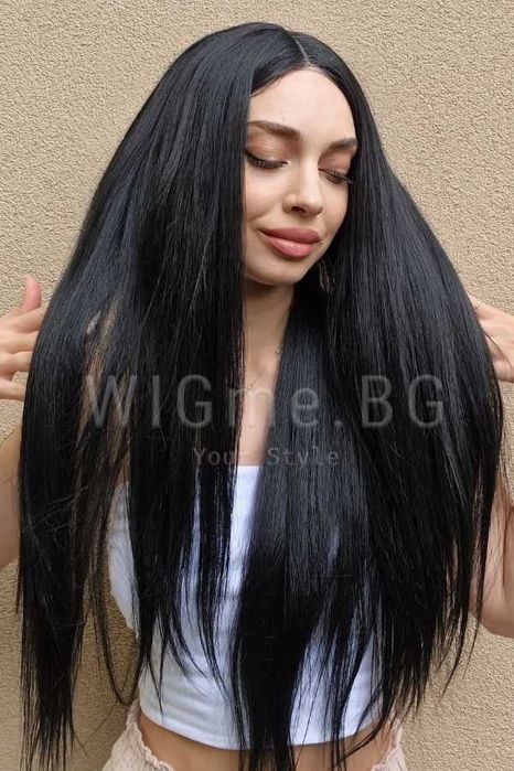 Дълга черна лейс фронт перука Катрин