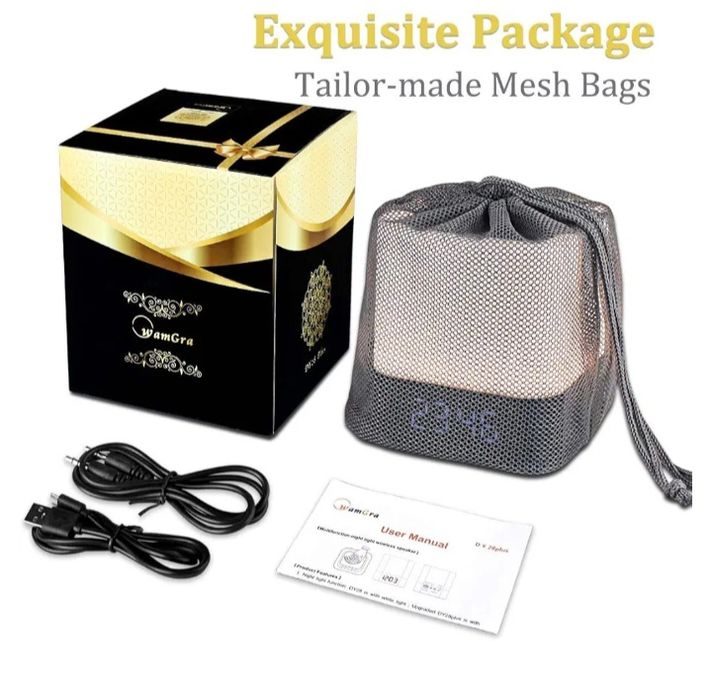 Lampă de noptieră cu ceas deșteptător, difuzor Bluetooth, lumină de no