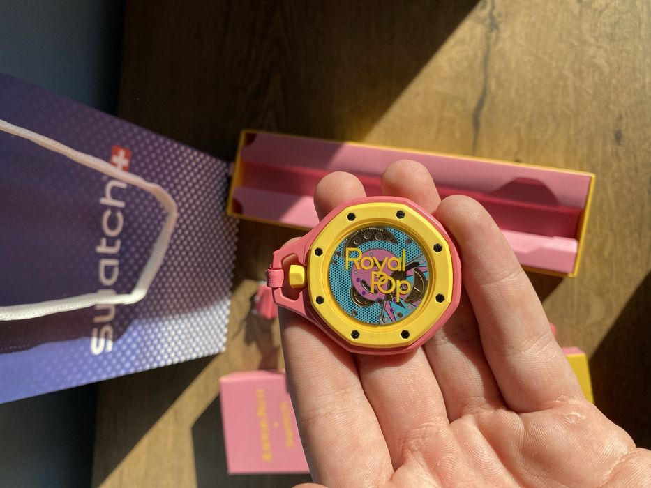 Ap X Swatch Royal Pop Otg Roz full box,Bratara cadou-Livrez cu verificare