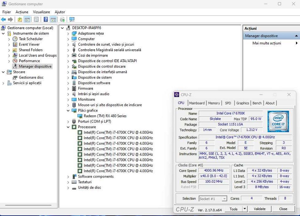 Unitate i7 6700K, 16GB DDR4, RADEON RX 480 8GB DDR5 256 BITI