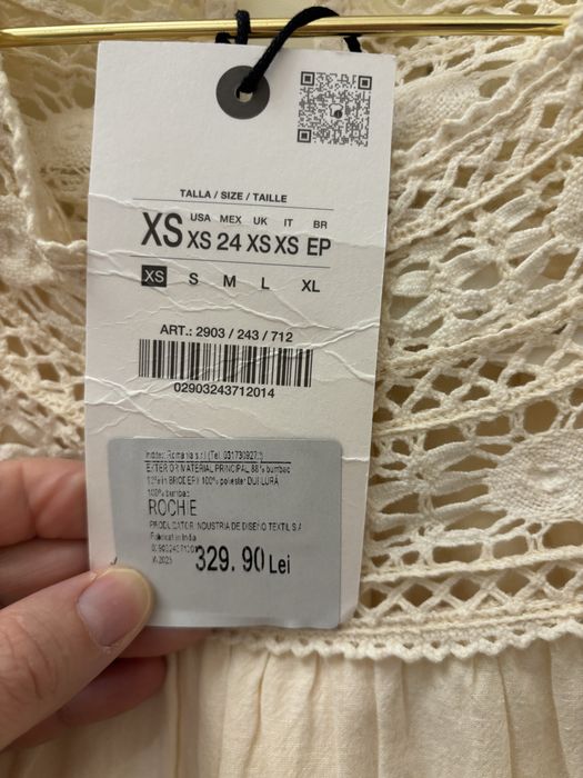 Rochie din bumbac cu broderie Zara XS noua cu eticheta