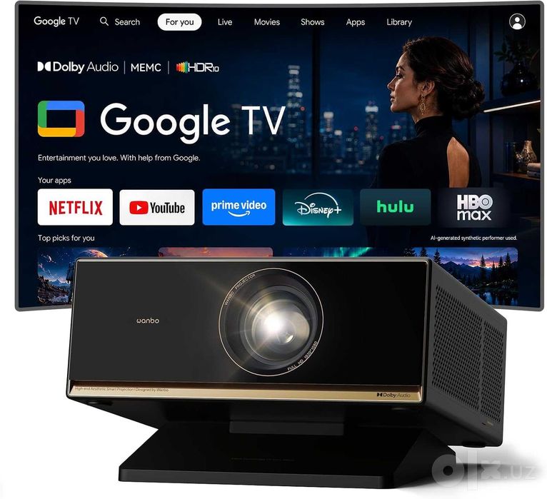 Проектор Wanbo X7 Pro Max 2027 ANSI 1500  Google TV 14  MEMC 300"