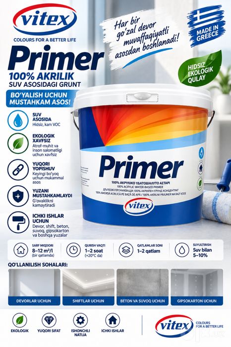 Vitex Primer — 100% akrilik suv asosidagi grunt