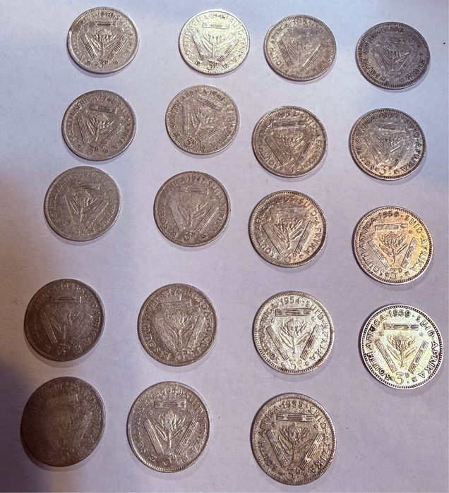 Colectie ,lot monezi argint 3 pence Africa de Sus 1940-1959