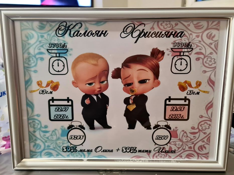 Бебешки визитки, подаръци, надписи, украси