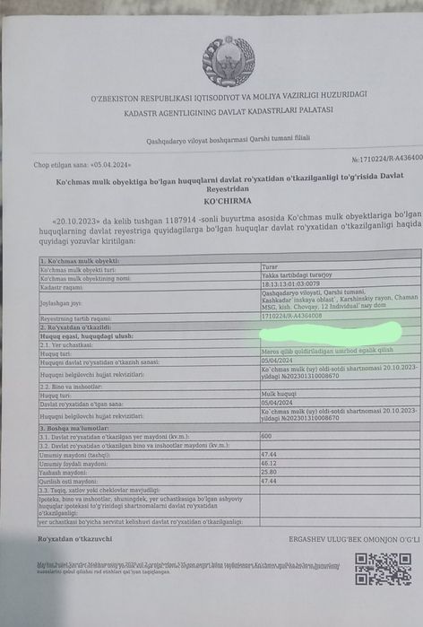 Карши шахар, Чаман МФЙ, Човкай массиви газ, свет, поливной сув бор жой