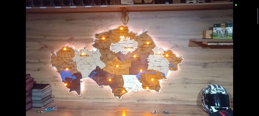3D карта Казахстана из дерева