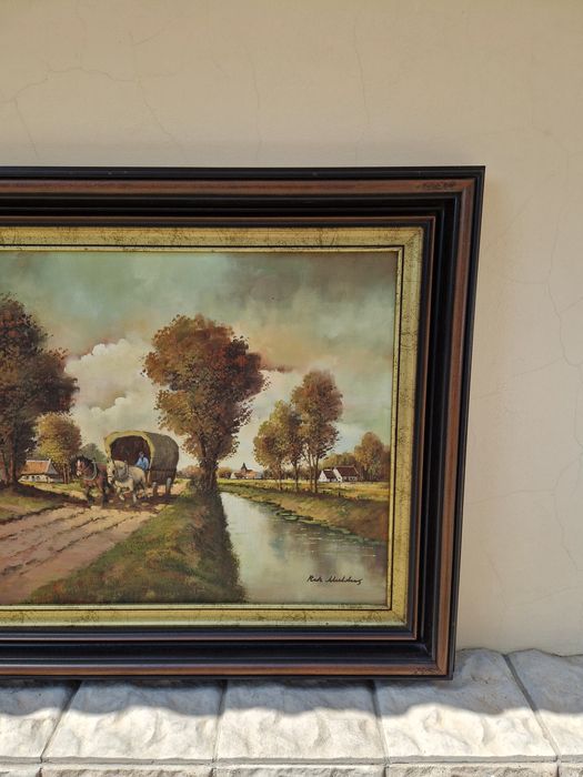 Страхотна голяма антикварна холандска картина масло върху  платно