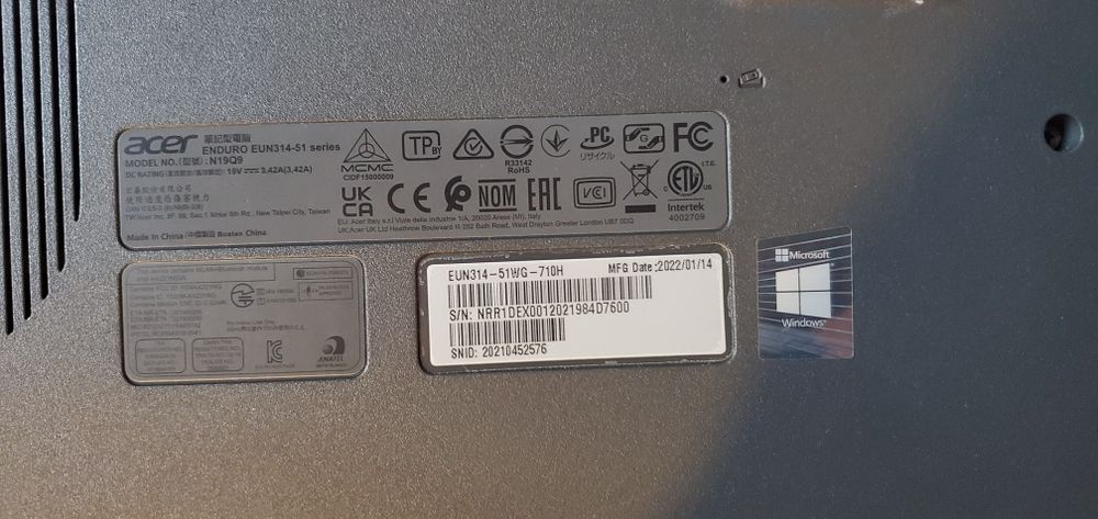 Laptop Acer Enduro Urban N3 16GB, 1 TB SSD,  i7 11th gen 2.80GHz, NVID