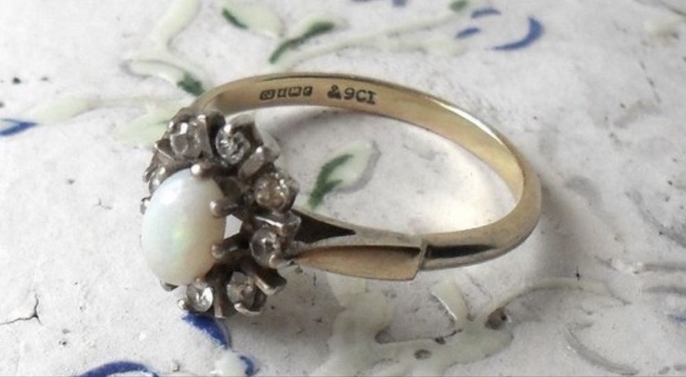 Inel Art Deco din aur galben si alb 375/9ct