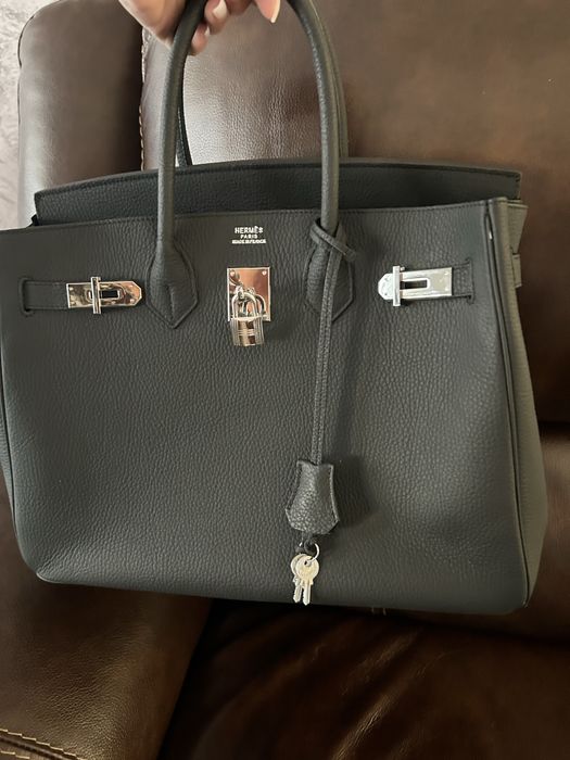 Geanta Hermes piele naturala negru mat
