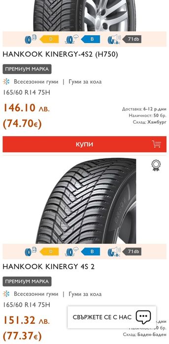 4бр. всесезонни гуми 165/60/14 Hankook Kinergy 4 S
dot23
7.18mm
Добро