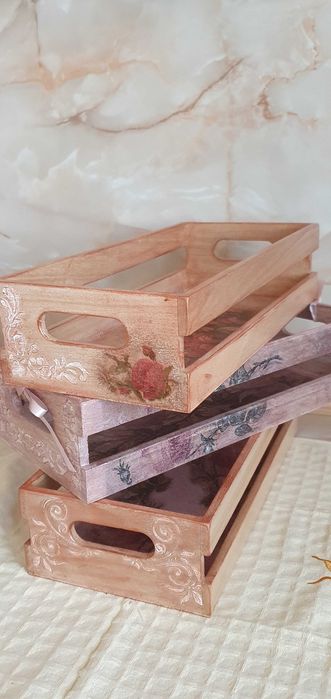 Дървени сандъчета, винтидж стил, ръчно декорирани с декупаж