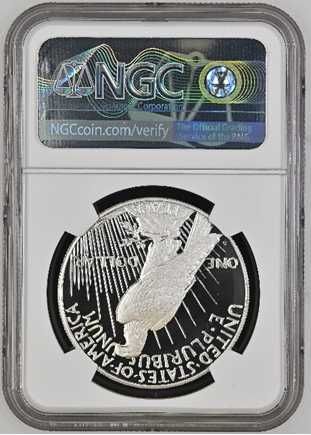 Монета Сребърен долар на мира 2023 полиран,  сертифициран от NGC