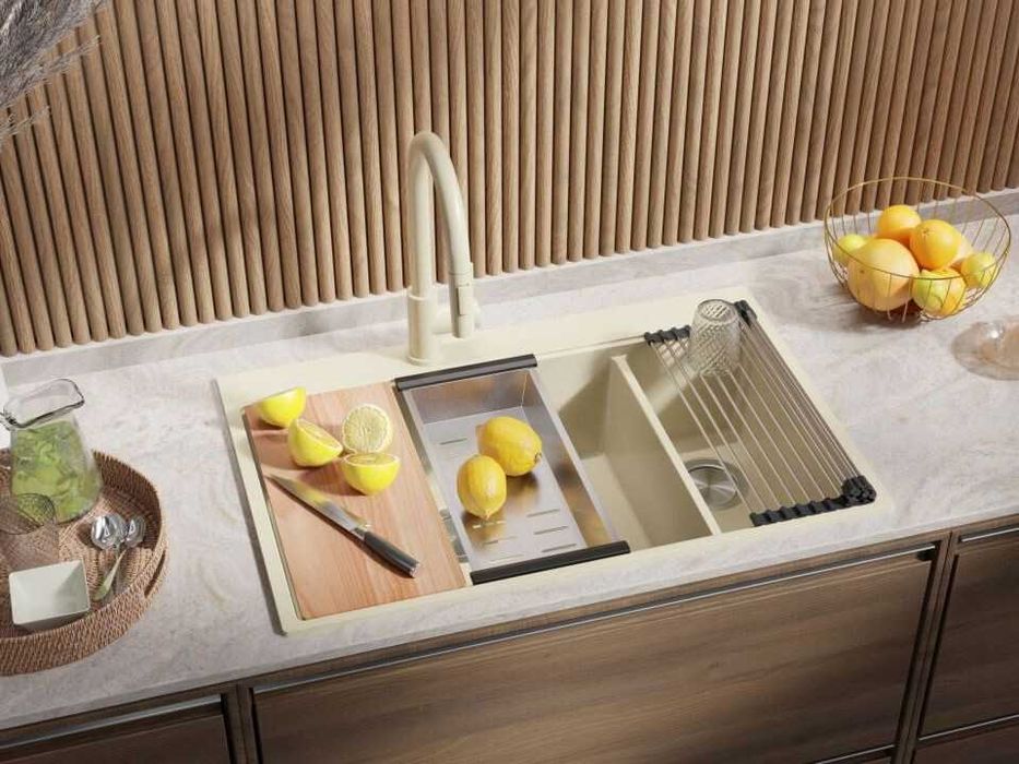 БЕжава кухненска гранитна мивка Осло 80 Duo Top 780x500 мм