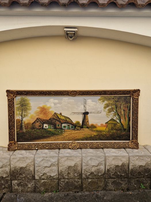 Стара голяма антикварна холандска картина масло върху платно