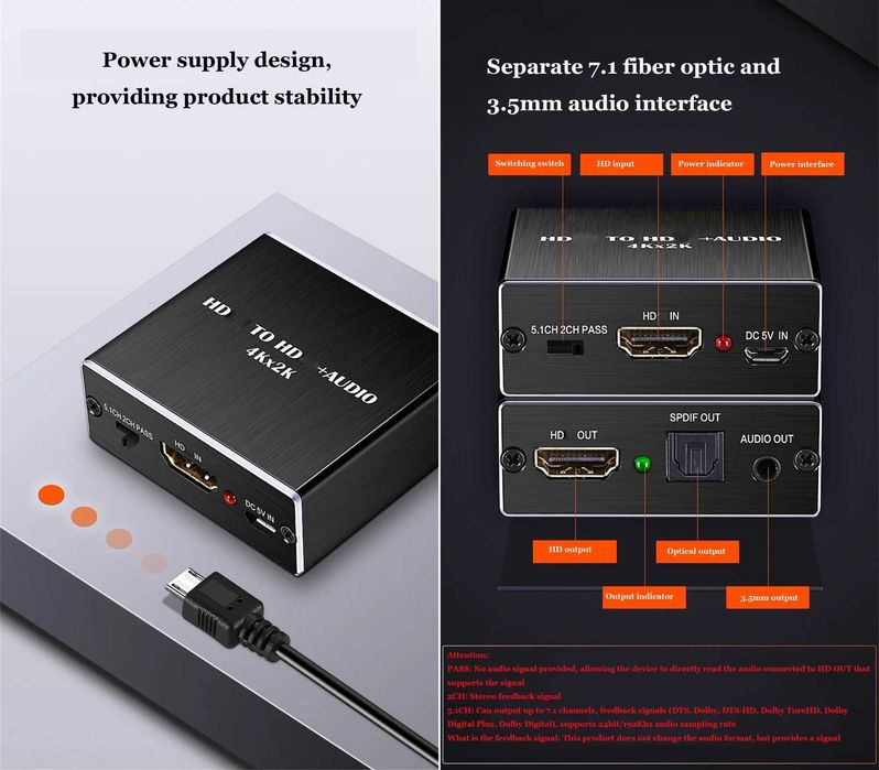 HDMI - HDMI аудио конвертер + SPDIF 5.1ch/2.0ch