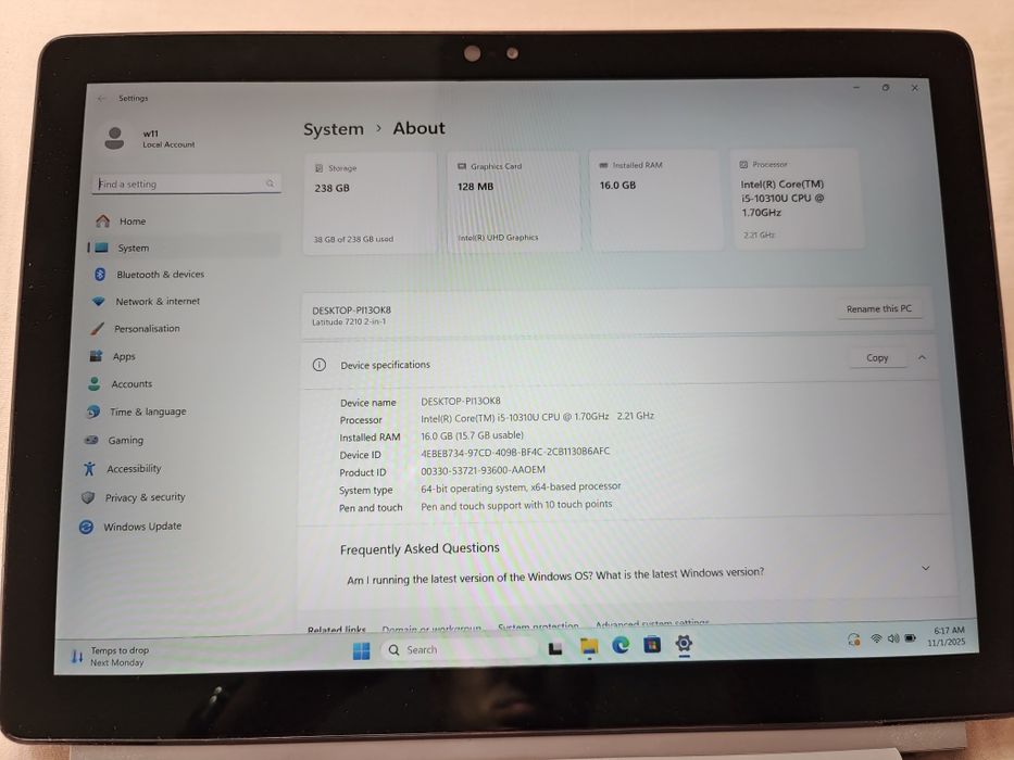 Dell latitude 7210 2in1 i5 10310u, 16gb ram, 256gb, windows 11