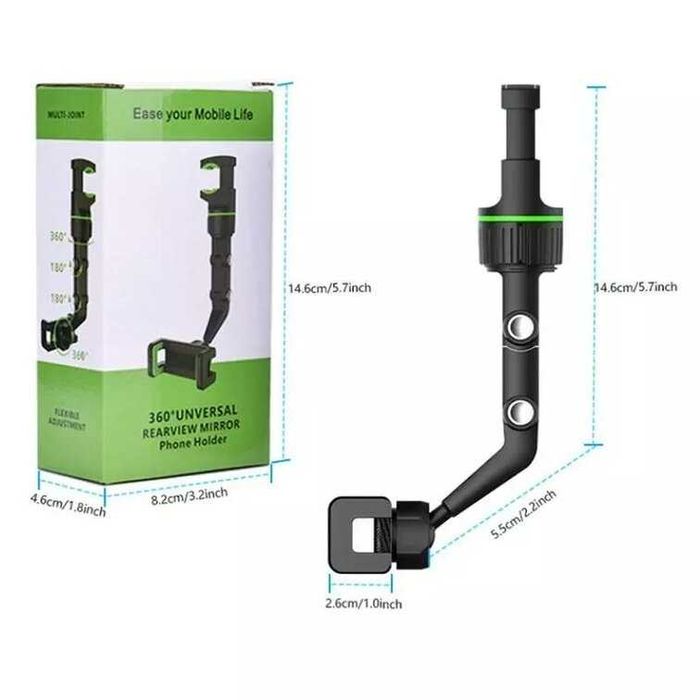 Стойка за телефон за кола с монтаж на огледало за обратно виждане