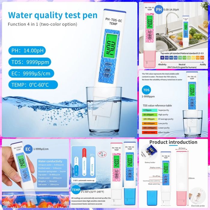 Har xil turdagi PH meter apparatlari va PH Lakmus qoʻgʻozlari sotiladi