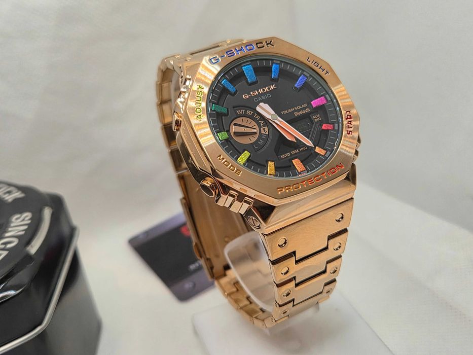 Ceas Sport Barbati Casio g shock gold roze Rainbow metal GM B2100D Nou, Garantie 2 ani
