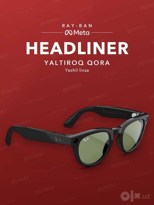Ray-Ban Meta Headliner Shiny Black, yashil linza — original