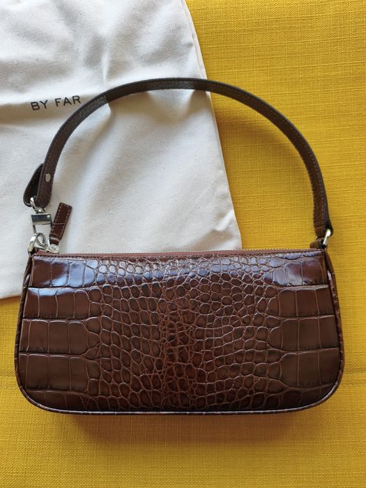 Дамска чанта BY FAR RACHEL Nutella Croco Embossed Leather Shoulder Bag