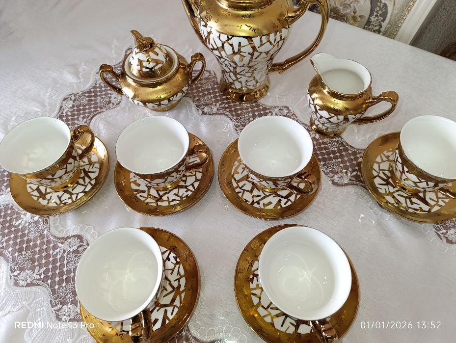 Чайный сервиз кофейный набор золотой мрамор