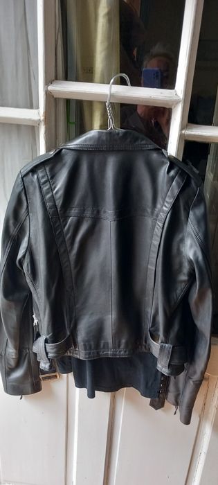 Jacheta cu fermoare, piele naturala,  culoare negru,