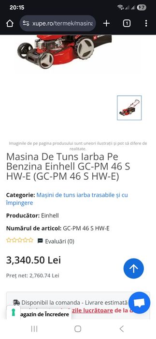 Masina tuns gazonul Einhell pornire la cheie