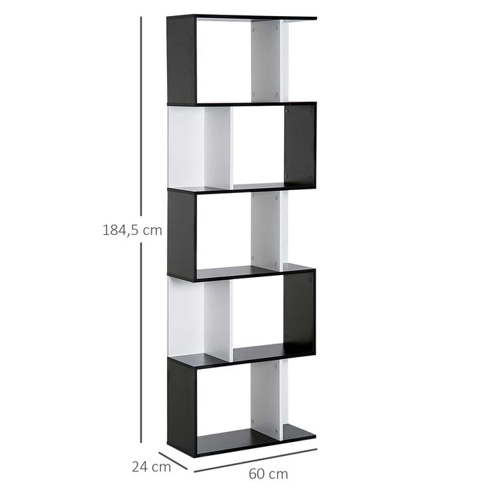 Biblioteca Moderna , 5 rafturi , Alb/Negru , HOMCOM , x2 bucati disponibile