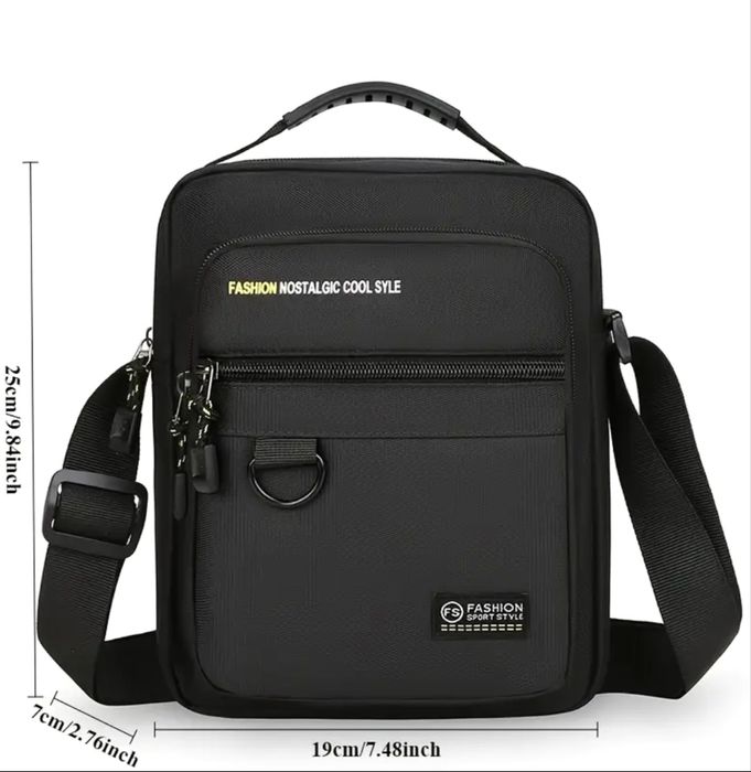 Мъжка удобна и универсална чанта с презрамки/Черен найлон -15%Промоция