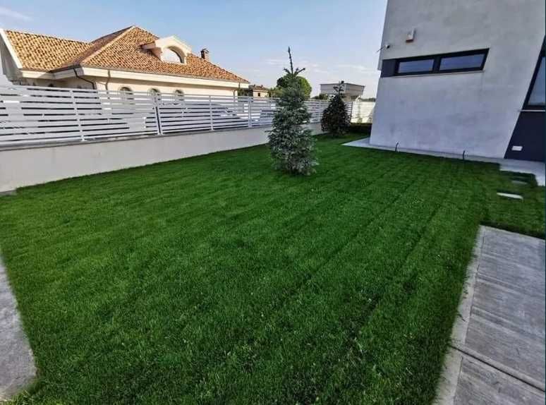Gazon Rulou Verde Intens – Teren Nivelat și Irigare Modernă