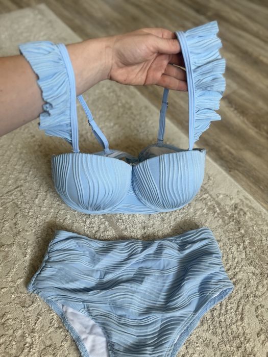 Costum de baie baby blue cu talie inalta