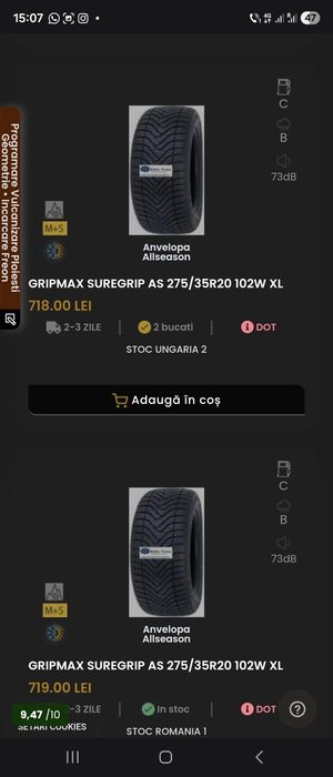 Anvelope all season 275 35 r20  si 245 40 r20 dot 2023 rulate puțin
