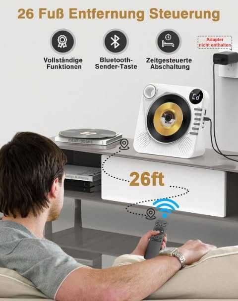 CD плейър Greadio CD86, Bluetooth 5.1, мултифункционален CD плейър с високоговорители, дистанционно управление, HiFi звук