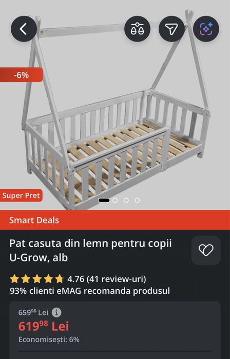 Pat copii u-grow 40x170 saltea si husa incluse!