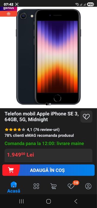 Iphone SE 3 ca nou,baterie 97%