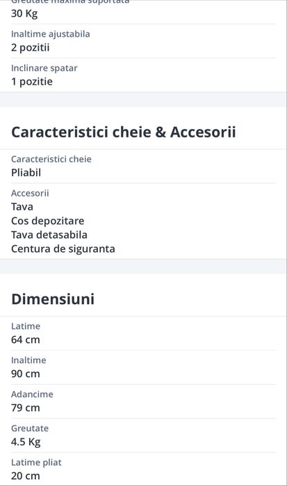 Vand scaun de masa bebe