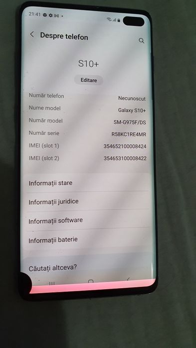 Samsung S10+ , dual SIM, 128 gb, pata pe display