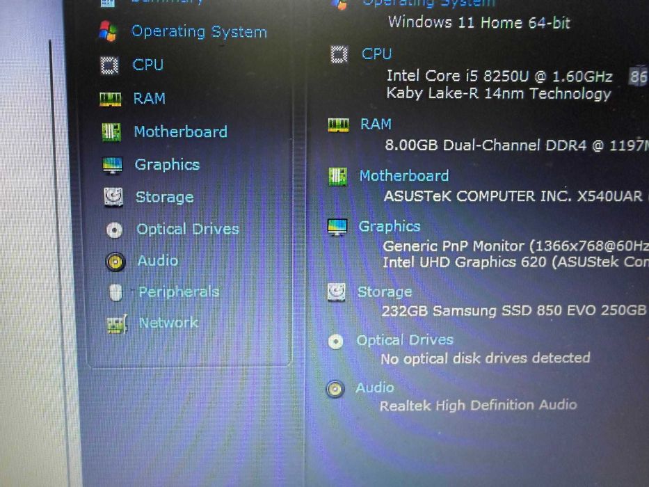 Laptop Asus VivoBook X542 - 15,6 FHD Core i5 8250u 8GB ddr4 -256GB SSD