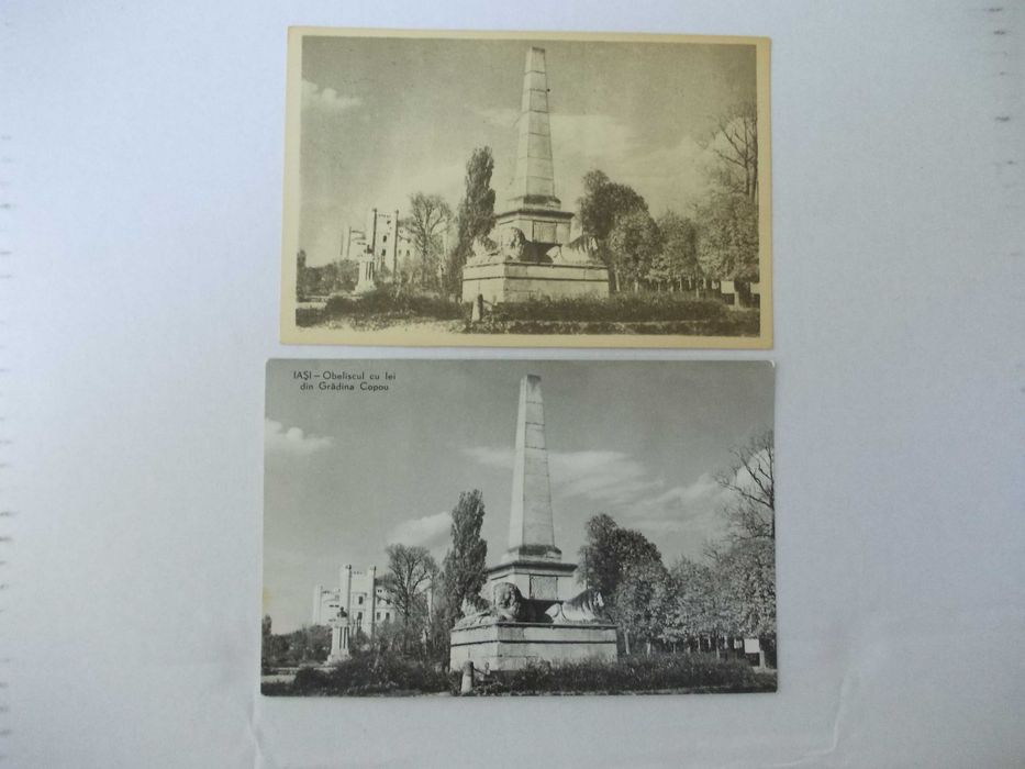 2 carti postale Iasi Obeliscul cu lei din Iasi Gradina Copou