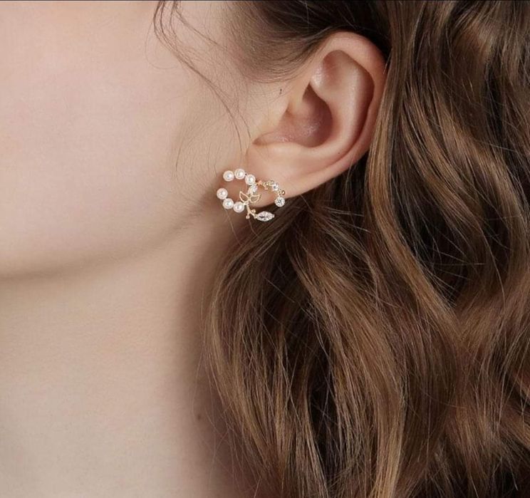 Cercei otel inoxidabil, insertii perlute albe